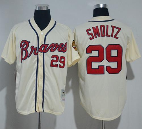Mitchell And Ness Braves #29 John Smoltz Cream Throwback Stitched MLB Jersey